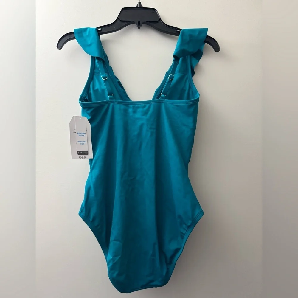 Time and Tru Teal Ruffled One Piece Swimsuit